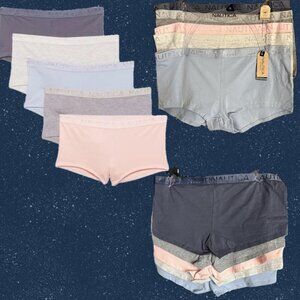 Nautica XL Blue-Pink-Gray Logo Waistband Organic Cotton Boy Short Panties-5-Pack